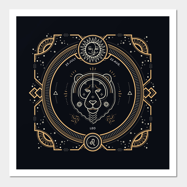 Leo Zodiac Gold White with Black Background